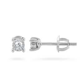 14k White Gold Diamond Miracle Plate Stud Earrings for Women (0.07 cttw, Color- IJ, Clarity I2/I3) 4-Prong Basket Set, Screw-Back Clasps