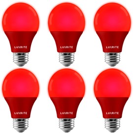 LUXRITE A19 LED Red Light Bulbs, 60W Equivalent, Non-Dimmable, UL Listed, E26 Standard Base, Indoor Outdoor, Porch, Christmas, Decoration, Party, Holiday, Event, Home Lighting (6 Pack)