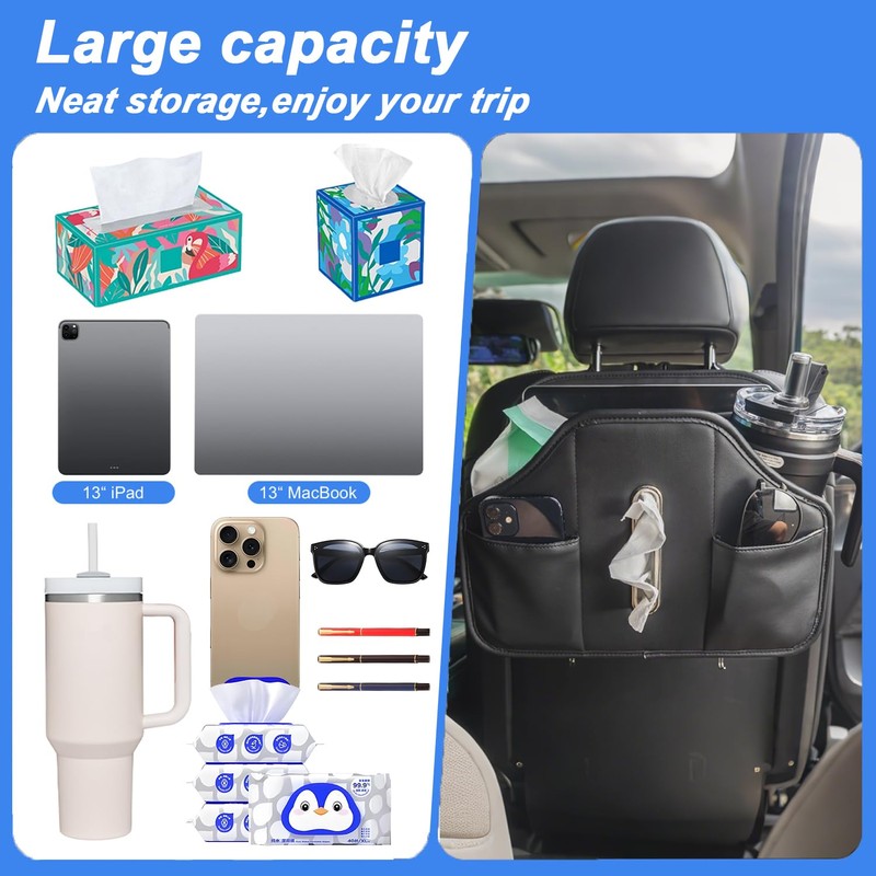 Upgraded Car Seat Back Organizer With Extra Large Tissue Holder