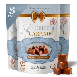 Southern Caramel Sea Salted Caramels, Rich, Buttery Caramel Candy with a Sprinkle of Coarse Sea Salt, Sweet & Salty, Handcrafted, No Corn Syrup, Gluten Free, Individually Wrapped Treats, 4 oz (Pack of 3)