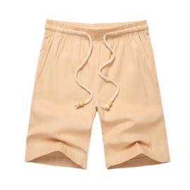 GUNLIRE Boy's Linen Shorts Summer Drawstring Pull-on Lightweight Elastic Waist Casual Beach Shorts,Khaki,12
