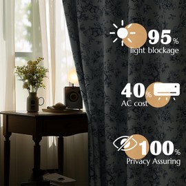 Jinchan Cortinas plisadas 95% opacas con diseño floral, color azul, 63 pulgadas, cortinas de oscurecimiento de habitación con flores impresas con aislamiento térmico, cortinas opacas para sala de