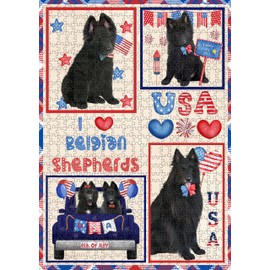 4th of July Independence Day I Love USA Belgian Shepherd Dog Jigsaw Puzzle for Adults - Animal Printed Interlocking Puzzle Game Artwork - Gift for Dog Lover's - 200 Pcs 14"x10"