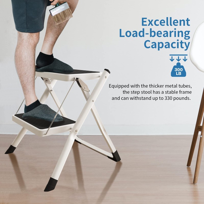 DAWNYIELD Folding 2 Step Stools Portable Heavy Duty Metal Step