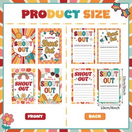 Motiskyy 100 Pcs 4 x 6 Inch Groovy Shout out Cards 4 Styles Kudos Appreciation Recognition Reward Cards for Employees Teachers Students Staff Encouragement Postcard Back to School Work Bulletin Board