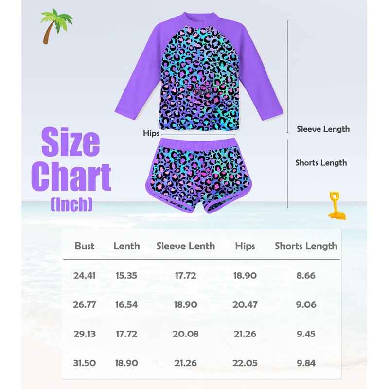 ACOCOPY Rash Guard Sets for Girls Long Sleeve Purple Leopard