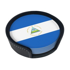 Set of 6 National Flag of Nicaragua Leather Coaster - Stylish and Durable Non-Slip Drink Coasters for Office Home or Bar