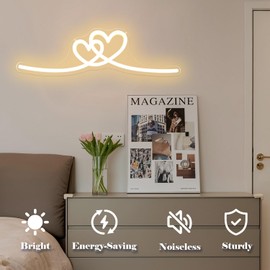 Vveikea Double Heart Neon Signs for Wall Decor Twin Hearts Led Sign Dimmable Warm White Neon Heart Sign Love Decorations for Girls Minimalist Bedroom(16.3”x 4.33”)