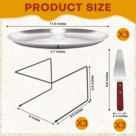 9 Pieces Pizza Pan Riser Stands Sets with 3 Metal Pizza Table Stands 3 Pizza Pans and 3 Wood Handle Pie Server Pizza Serving Tray Display Stands for Pizza Party Dessert Cheese Baking (9 PCS)