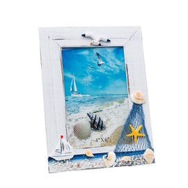 Queen-b Mediterranean Mediterranean Interior Picture Frame Stand Frame Picture Frame Fashionable Cute Desktop Marine Design White Wooden Decorative Decoration (Vertical)