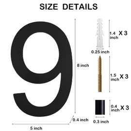 JILANLO 8" Large Floating House Numbers,Balck Acrylic Anti-Rust House Numbers,Modern House Address Street Numbers Garden Door Mailbox Decor Number with Matching Screw,Number 9
