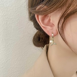W WEILIRIAN Boho Fishtail Earrings Crystal Fishtail Dangle Earrings Gold Pearl Earrings Mermaid Tail Wrap Ear Stud Rhinestone Mermaid Fishtail Earrings Jewellery, Crystal