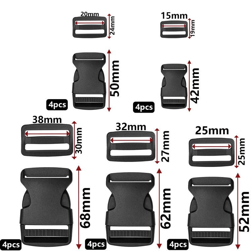 zeyedemo 20 Set Release Buckle Clips Rucksack Clips Tri-Glide Slides