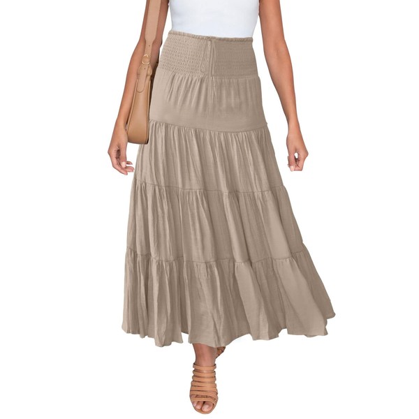 HAEOF Women's Summer Flowy Boho Maxi Skirt Casual Drawstring Elastic