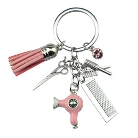 Fuqimanman2020 Scissor Dryer Comb Tassel Keychain Hairdresser Charm Keychain Stylish Barber Gift-B Pink