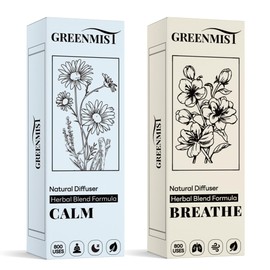 Herbal Diffuser Pen Duo Pack - Calming & Respiratory Blends - 2 Pens, 1600 Total Uses - Ashwagandha, Mullein, Lavender, Mint - All-Natural, Free of Harmful Chemicals