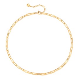 LOYATA 14K Gold Plated Choker Delicate Handmade Dainty Engrave Paperclip Chain Choker Necklace for Womem