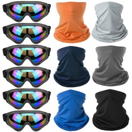 PuddingStation Men Women Peicees 12PCS Motorcycle Set, UV Protection Dustproof Windproof Safety Glasses 6PCS, Face Breathable Face Mask 6PCS (6 pairs of color goggles +6 Multicolour-02 face masks)
