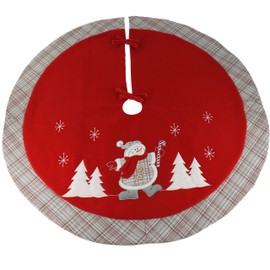 WEWILL Brand Luxury Thick Christmas Tree Skirt Embroidered Snowman with Tartan Design Home Ornament-35-Inch/ 90CM Diameter(Style 5)