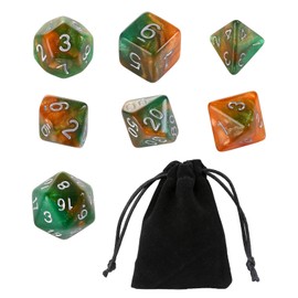 GWHOLE 7 PCS Polyhedral Dice Set Dungeons and Dragons Table Game Dice for D&D, DND, GRP with Black Pouch, Glitter Green