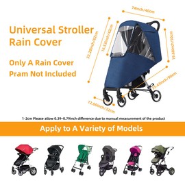 Stroller Rain Cover, Baby Travel Weather Shield Windproof and Waterproof Protect from Dust and Snow, Universal Stroller Accessory (Blue)