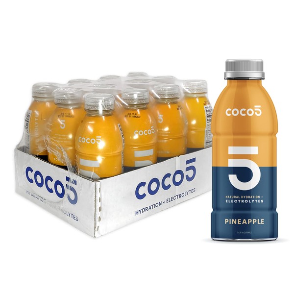 COCO5 Clean Sports Hydration Pineapple Flavor | 100% Natural | 50% Less Sugar | Nothing Artificial | Non-GMO | Gluten Free | Developed by Pro Trainers for Pro Athletes | 16.9 OZ (Pack - 12)