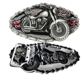 HINSCR Fashion Belt Buckle Motorcycle with Gear Chains & Flame Men Cowboy Belt Buckle Punk Accessories