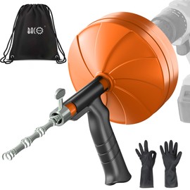 BACOENG 33Ft Drain Auger, Heavy Duty Plumbing Snake with Drill Adapter, Use Manually or Powered for Drain Clog, Shower Sink, Comes with Gloves and Bag (Orange)