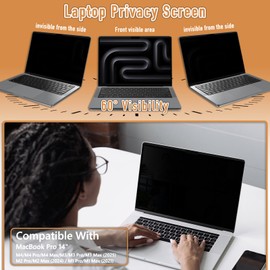 Hinnwer Magnetic Privacy Filter for MacBook Pro 14 Inch 2021-2024 (M4/M3/M2/M1 Chip), Anti-Fingerprint, PET Screen Protector, Removable Anti Blue Light Anti-Glare Laptop Privacy Film