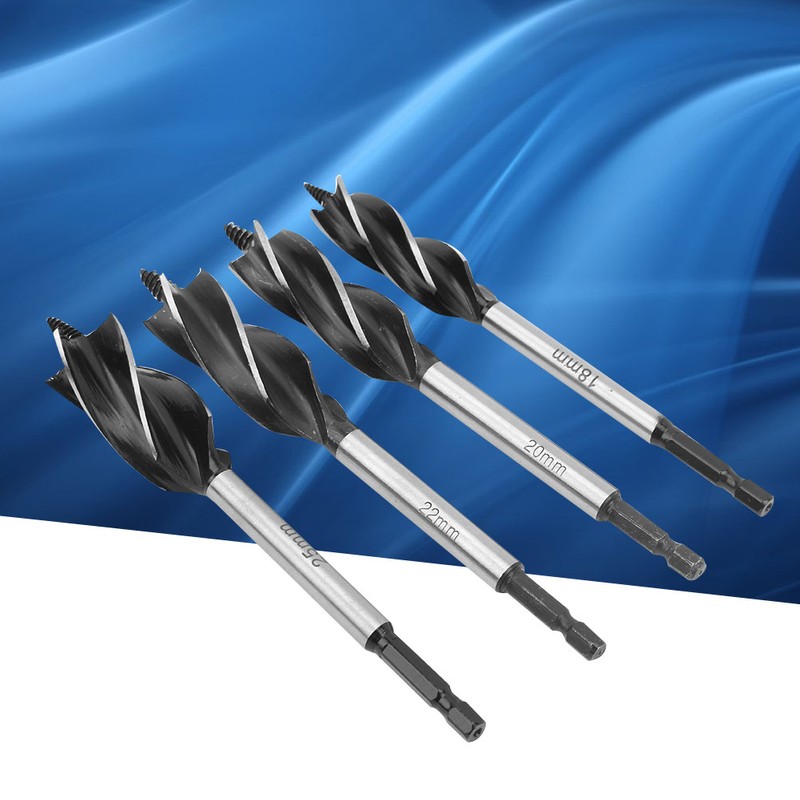 4Pcs Auger Bits Wood Cutting Hole Saw Reaming Twist Drill