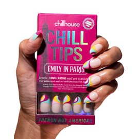 Chillhouse Chill Tips Signatures Press On Nails Kit, French But American - 24 Nail Shapes & Sizes, Dual-Sided Buffer & File, Cuticle Stick & Glue - Long-Lasting Nail Art Manicures