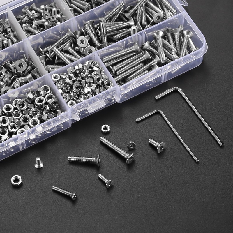 QJKEJI 580 Pieces M3 M4 Hex Flat Head Screw Set,