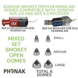 Domo mixto Phonak abierto ahumado cúpula pequeña, mediana y grande, repuesto original de Suiza OEM por Sonova, cúpulas de audífonos para accesorios SDS 3.0, 1 paquete, 6 cúpulas en total