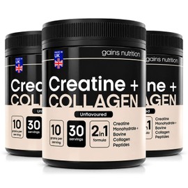 GN Creatine + Bovine Collagen Peptides Powder, Unflavoured, 5g Creatine Monohydrate and 5g Hydrolysed Collagen per Serving, Joint and Muscle Support, 3 Pack Bundle