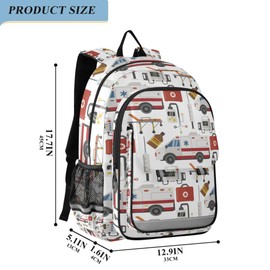 Glaphy Ambulance Cars Pattern Backpack School Bag Lightweight Laptop Backpack Students Travel Bookbag with Reflective Stripes