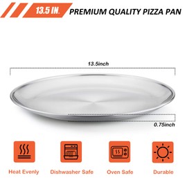13.5 Inch Pizza Pan, E-far Stainless Steel Pizza Pie Pan Tray Platter, Healthy Metal Pizza Baking Cooking Pan for Oven, Dishwasher Safe