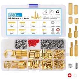 680 Pieces M2.5 Brass Male Female Hex Spacer with Storage Case, PCB Motherboard Screws Nut Spacer Sleeves, Threaded Column Spacer Assortment Kit for Electronics, Electrical Appliances Accessories