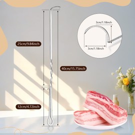 Zonon Meat Hook Flipper Stainless Steel BBQ Food Flippers Steak Turner Hook with Pigtail for Flipping Vegetables and Meats During Grilling Frying and Outdoor BBQ(40cm)
