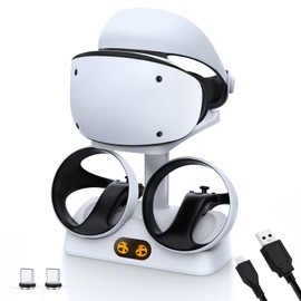 NexiGo Controller Charging Station for PSVR2, Dual Fast Charger Dock with LED Light, Headset Display Stand and Controller Mount, Magnetic Connector,  