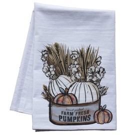 Fall Pumpkin Kitchen Dish Towel - Seasonal Autumn Kitchen Decor Flour Sack Tea Towel Thanksgiving hostess gift (Farm Fresh Pumpkins)