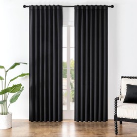 Joydeco 90 Inch Curtains for Bedroom, Blackout Curtains 90 Inches Long, Room Darkening Curtains & Drapes for Living Room Window Rod Pocket Back Tab (W52 x L90 Inch, Black)