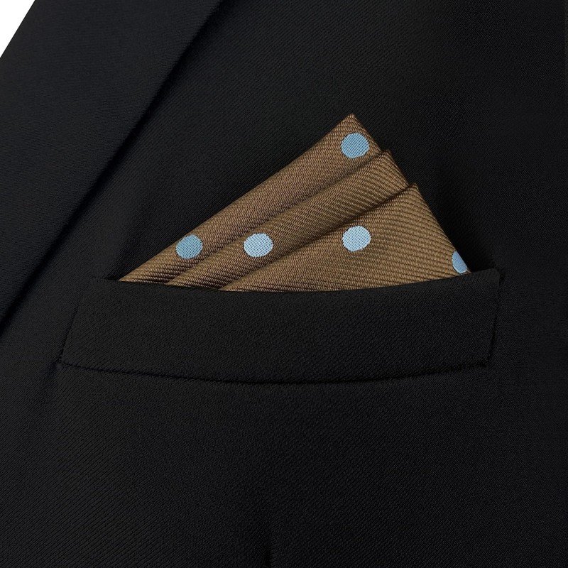 S&W SHLAX&WING Pocket Squares for Men Brown with Blue Dots