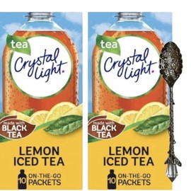 Candy Freezer Crystal-Light On The Go Drink Mix - Two (2) Pack of 10pck/0.13oz Pouches - Sugar-Free, Low-Calorie Refreshment Anytime, Anywhere and Candy Freezer Gem Spoon (2 Pack, Lemon Iced Tea) Gem Spoon