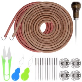 Mardatt 20Pcs Treadle Sewing Machine Belt Kit Includes Sewing Machine Leather Belt with Hook, Sewing Bobbins, Sewing Awl, Needles, Needle Threader, Sewing Machine Leather Belts Set for Sewing Machine