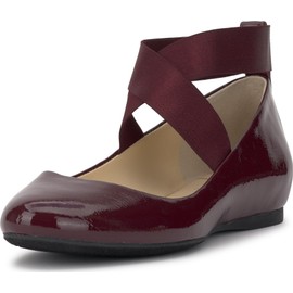 Jessica Simpson Mandayss Women's Pull-On Criss-Cross Ankle Ballet Flats Shoes, Dark Cherry, 8