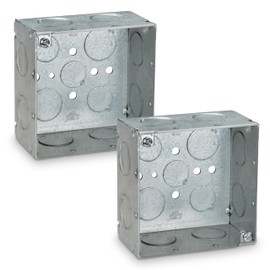 OHLECTRIC 4" Square Welded 2-1/8" Deep Boxes with 1/2 and 3/4" KO – Made of Galvanized Steel, Raised Ground Emboss Junction Boxes for Walls and Ceilings - (2-Pack)
