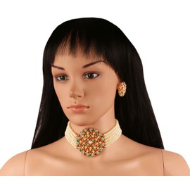 Touchstone Indian Bollywood Traditional Rhinestone Kundan Polki Faux Pearls Colorful Beads Strings Designer Jewelry Choker Necklace Set in Antique or Gold Tone for Women., Metal