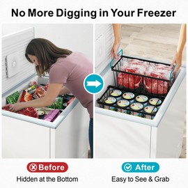 iSPECLE Chest Freezer Organizer Bins - 5 Pack Small Stackable Freezer Organizer Bins for 5 to 7 Cu.FT Deep Freezer Easy to Get Food from Bottom without Digging, Black