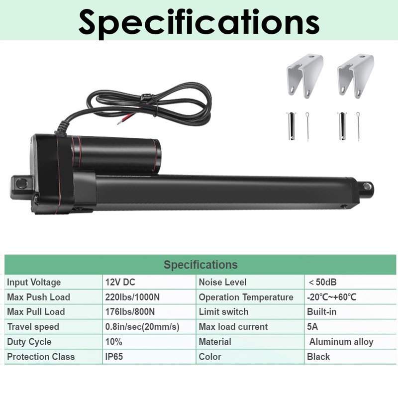KM-LINEARTECH 24 Inch 600mm 225lbs/1000N 0.6"/sec High Speed 12V Linear