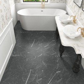 WESTICK Grey Marble Peel and Stick Floor Tile Vinyl Flooring Peel and Stick Bathroom Floor Tiles Waterproof Sticky Tiles for Floor Non-Slip Floor Tile Sticker for Kitchen Hallway RV 5 PCS 12" x 12"